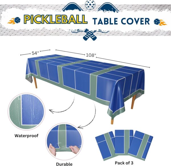 Blue Orchards Pickleball Table Cover (Pack of 3) - Pickleball Party Supplies and Decorations Sports Themed Plastic Tablecloth Birthday Baby Shower Tableware