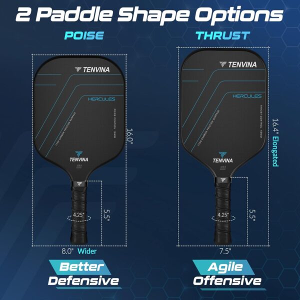 TENVINA Pickleball Paddles, Multi-Layer T700SC Textured Carbon Fiber Pickleball Paddle, 4-Types of Shapes and Thicknesses, USAPA Approved Pickle Ball Paddle, Strong Spin and Power Surface