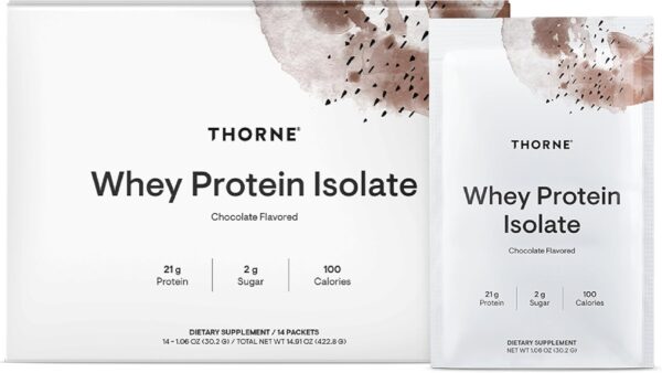 THORNE - Whey Protein Isolate - 21 Grams of Easy-to-Digest Whey Protein Powder - NSF Certified for Sport - Chocolate - 14.79 Ounces - 14 Packets