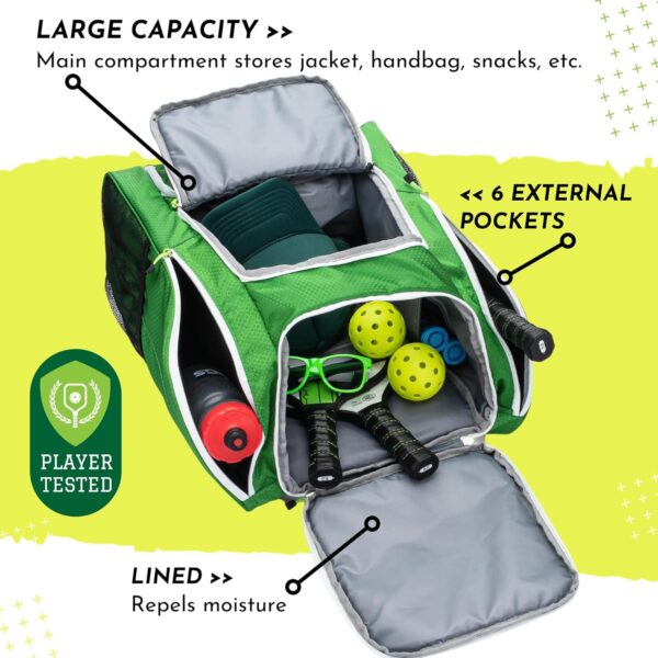 Big Dill Pickleball Backpack | Large Pickleball Bag with Shoe Compartment for 8+ Paddles & Accessories, Insulated Pocket