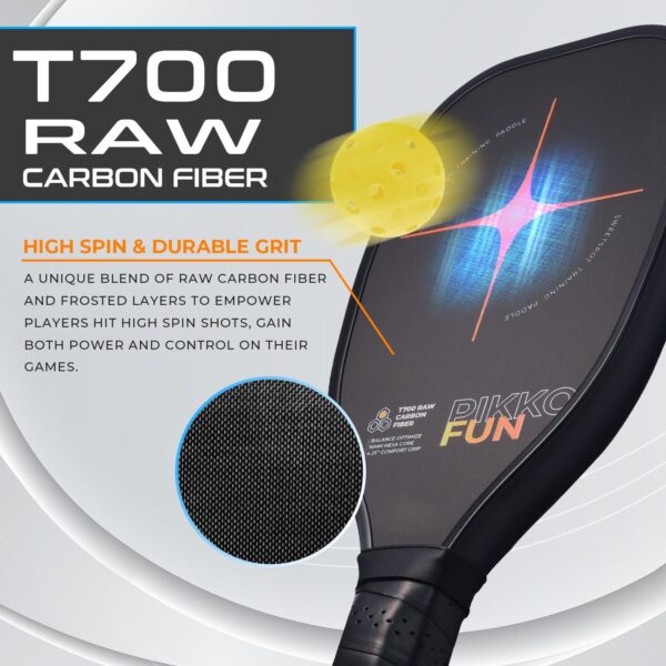 PIKKOFUN Pickleball Training Paddle Kit - Includes 10 Lead Bars & Overgrip for Customizable Weight - T700 Carbon Fiber Pickleball Trainer for Sweet Spot Practice - Extra Long Handle - 16mm Quiet Core