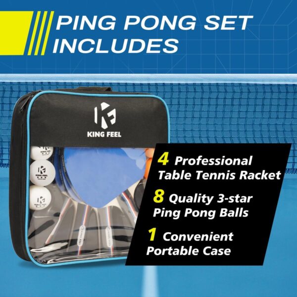 Ping Pong Paddles Set of 4 Premium Table Tennis Rackets 3-Star Ping Pong Balls(8) with Ping Pong Paddle Case Professional Table Tennis Paddles Set for Indoor & Outdoor Games