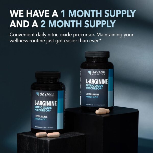 L-Arginine Capsules Nitric Oxide Supplement for Men with L-Citrulline - 1200mg L Arginine and L Citrulline Blend - Non-GMO Veggie Capsule for Performance, Endurance and Muscle - 1 Month Supply