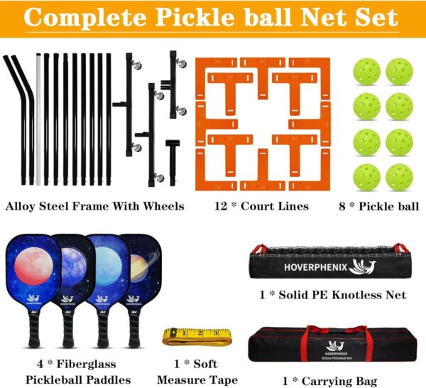Pickleball Net for Driveway, Portable Pickleball Net System with Regualtion Size 22FT Pickle Ball Net, Outdoor Pickleballs, Carry Bag, Weather Resistant Metal Frame