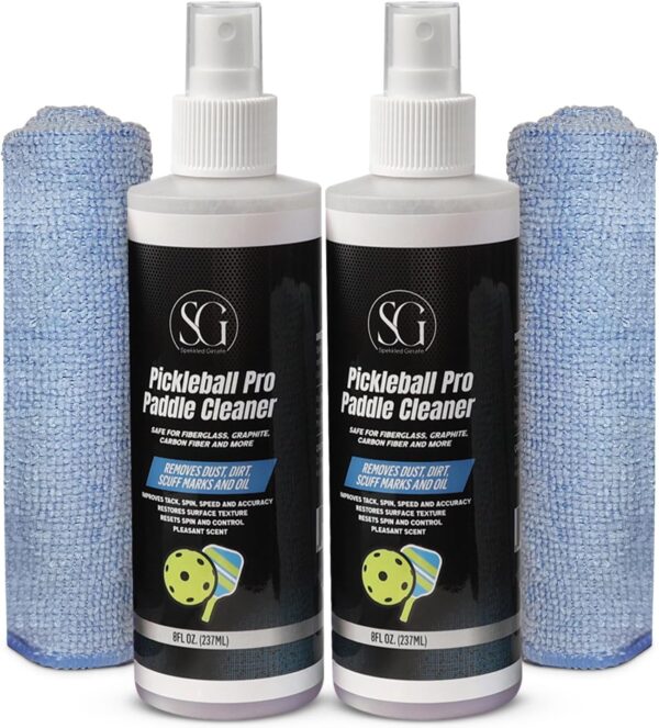 Pickleball Paddle Cleaner Spray - Removes Dirt, Ball Residue, Scuff Marks- EPA Safer Ingredients, Pickleball Accessories, Pickleball Gifts, Presidents Day Deals - 8 FL Oz (Cloth & Thumb Tape Included)