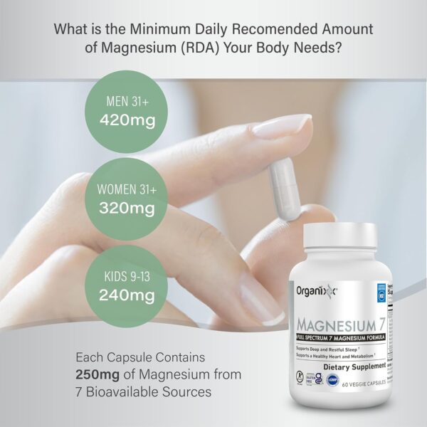 Organixx Magnesium Glycinate Supplement for Support Sleep, Muscle & Heart Health, 7 Type Magnesium Complex with Vitamin B6, Manganese Citrate, Gluten Free, Vegan, Non GMO, High Absorption, 60 Capsules