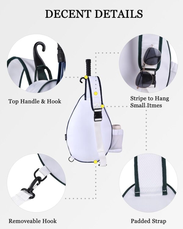 Rejolly Tennis Racket Sling Bag for Women Men Quilted Water Resistant Racquet Cover One Shoulder Crossbody Bag for 2 Tennis Rackets, Pickleball Paddles, Badminton Racquet