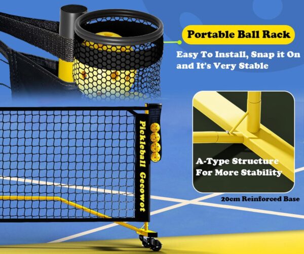 Portable Pickleball Net with Wheels, Regulation Size 22 FT & Half Court 11 FT, Steady Metal Frame Pickleball Set for Driveways, Indoor & Outdoor with Court Markers,Ball Holder,Carry Bag,4 Pickle Balls