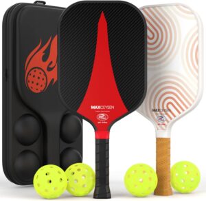 Pickleball Paddles Set of 2 T700 Carbon Fiber USAPA Approved Rackets 4 Outdoor Balls 1 Fashion EVA Carry Bag Hard Case, Core 16MM High Performance Long Grip Starter Kit for Partners Couples Beginners