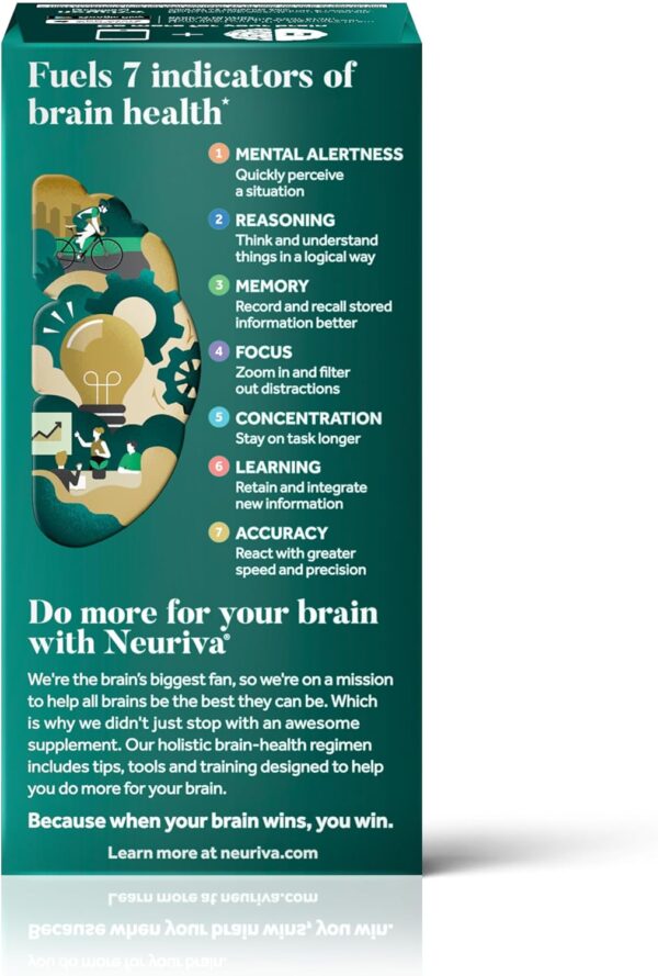 NEURIVA Ultra Decaffeinated Clinically Tested Nootropic Brain Supplement for Mental Alertness, Memory, Focus & Concentration, Cognivive, Neurofactor, Phosphatidylserine, Vitamins B6 B12, 60 Capsules
