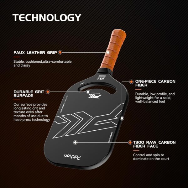 Carbon Fiber Pickleball Paddle, Professional Raw Carbon Fiber Pickleball for Power & Control, Polymer Honeycomb Core, USAPA Approved T300 Pickleball Racket
