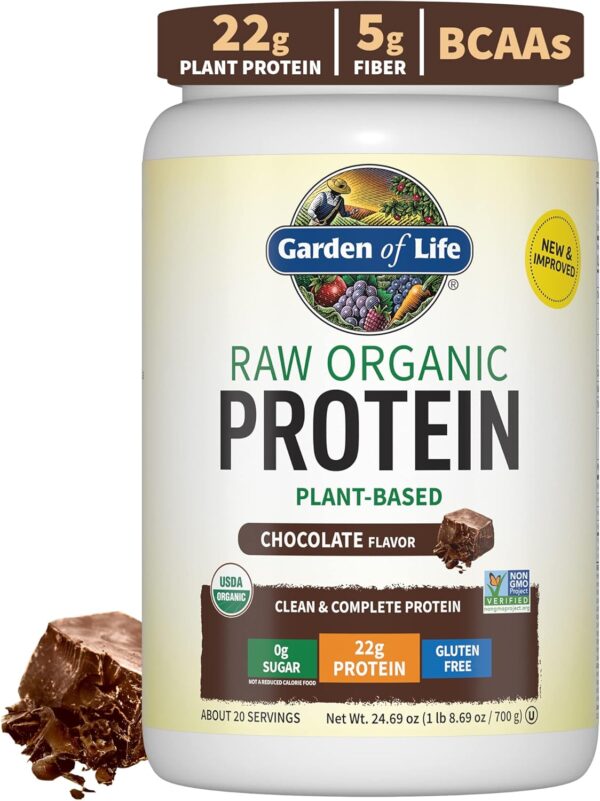 Vegan Protein Powder - Chocolate Organic Protein Powder, 22g Plant Based Protein & BCAAs, Probiotics & Digestive Enzymes - Garden of Life, Gluten & Lactose Free 1.5 LB