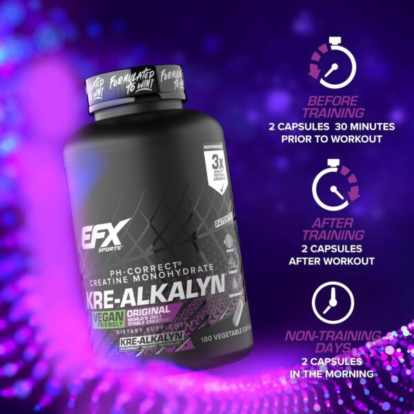 EFX Sports Kre-Alkalyn EFX | pH Correct Creatine Monohydrate Pill Supplement | Vegan Friendly | Strength & Muscle Growth | 90 Servings, 180 Veggie Capsules (Pack of 2)