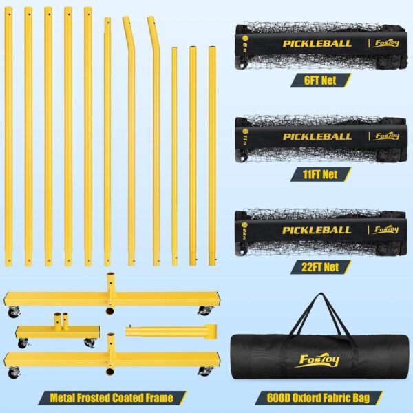 Pickleball Set with Net, Portable 3-in-1 Pickle Ball Net with Wheels, 6FT/11FT/22FT Pickleball Net with Carry Bag, Designed for All Weather Conditions Steady Metal Frame for Outdoor Indoor Driveway