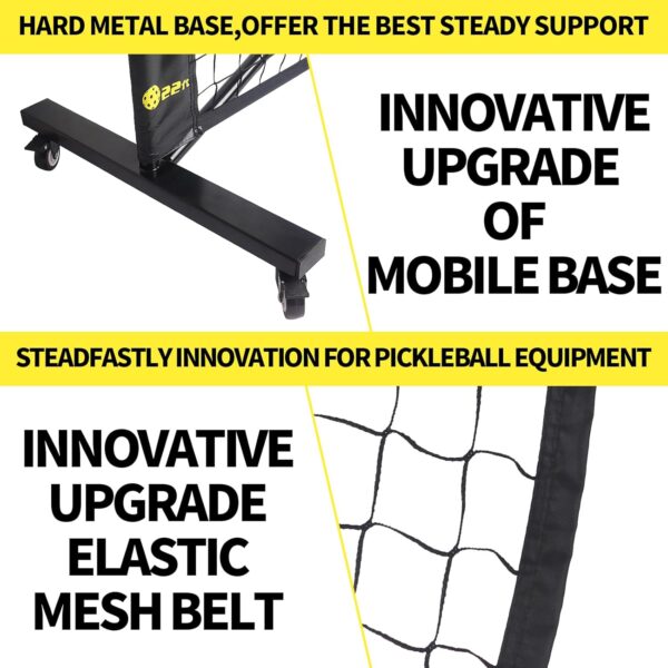 Movable Deluxe Heavy Duty Pickleball Net with Wheels,22 FT Regulation Size Including Carrying Bag,Sturdy Metal Stand and Upgraded PE Nets, Perfectly Straight, Suitable for Indoor Outdoor