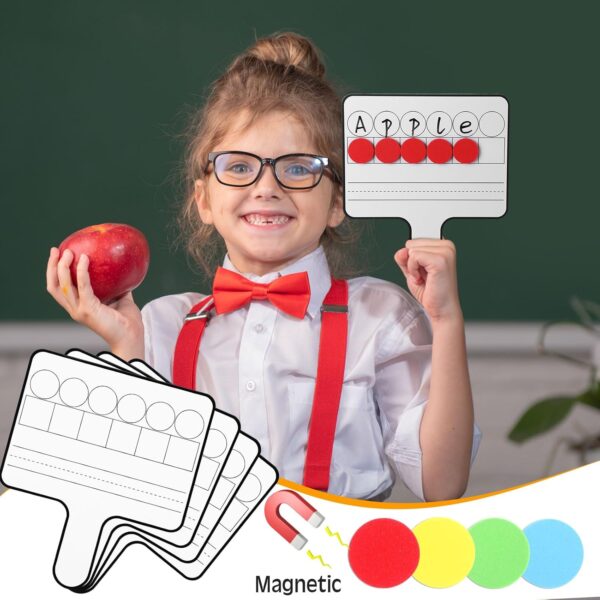 Seajan 12 Pcs Paddle Set Education Dry Erase Double Side Handheld Answer Board with Magnetic Counters Discs Phonemic Awareness Phonics Games Toy for Students Kids Teaching (Classic Color)