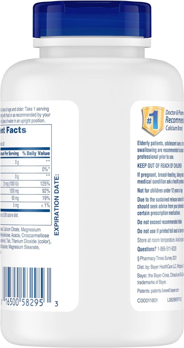 Citracal Slow Release 1200, 1200 mg Calcium Citrate with Vitamin D (1000 IU), Vitamin D3, Bone Health Support, Calcium Supplement for Ages 12+, 185 Count
