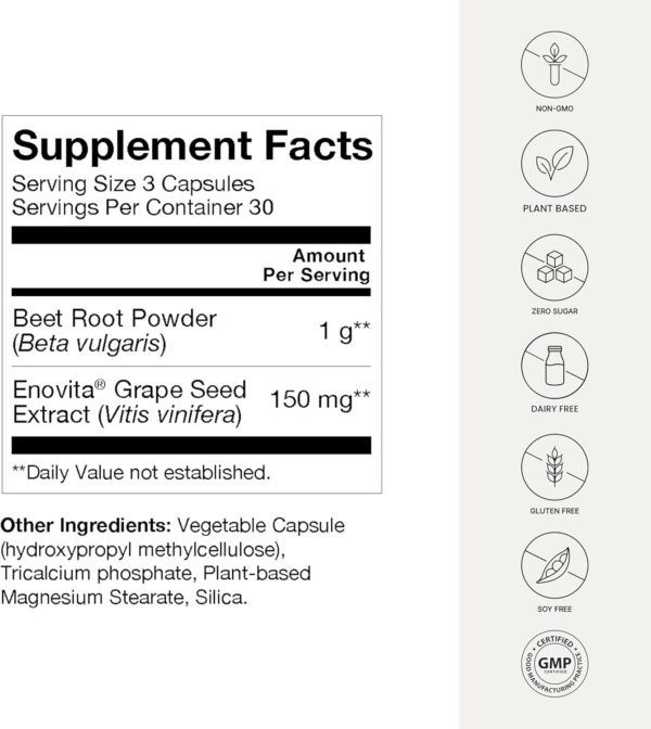 HumanN SuperBeets Beet Root Capsules Quick Release 1000mg, Helps Support Nitric Oxide Production, Blood Pressure, Heart Health, Contains Non-GMO Beetroot Powder, Studied Antioxidants 90 Count