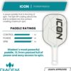 Diadem ICON Performance Pickleball Paddle | Graphite Carbon Fiber, Honeycomb Core, Fiberglass Face, Ultra Sleek Edge Guard, Spin Friendly | Indoor/Outdoor | USAPA Approved