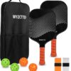 Carbon Fiber Pickleball Paddles Set,2 Pack with 2 Balls & Portable Bag - Lightweight Pickleball Paddles for Women & Men, Professional-Grade Pickleball Gifts for All Skill Levels