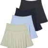 Real Essentials 4 Pack: Women's High Waisted Tennis Skirts Skater Skort Tummy Control Golf Shorts Pockets (Available in Plus)
