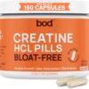 BOD Creatine Capsules HCL Pills for Muscle Support, Endurance, No Bloat, No Load, Monohydrate Micronized Alternative, Unflavored Creatine for Women and Men, Vegan, Keto, 150 Capsules, 75 Servings