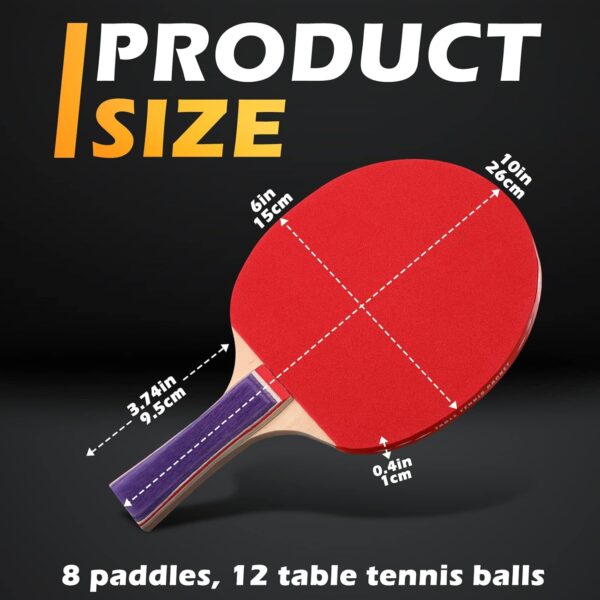 Outus 4 Pack Portable Table Tennis Set Table Tennis Paddle Kit 8 Table Tennis Paddles and 12 Balls Table Tennis Racket Player Set for Starter Indoor Outdoor