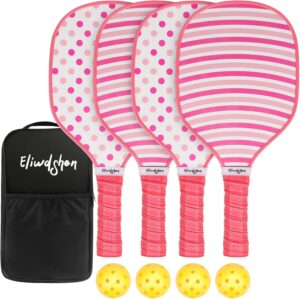 Wood Pickle Paddles Set of 4 with 4-40 Holes Pickleball Balls and Carry Bag, Wood Pickle Rackets Gifts for Adults, Kids and Beginners with Comfort Grip NE1