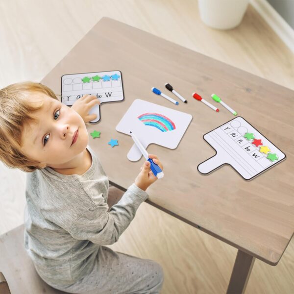 Jetec 8 Pcs Magnetic Paddle Set Phonemic Awareness Dry Erase Double Sided Handheld Answer Board Word Paddle with Dry Erase Markers Phonics Games for Students Kids Teaching (Star Shaped Counters)