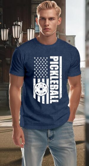 Pickleball Shirts for Men American Flag Pickle Ball T-Shirt Paddleball Lover Tee Tops
