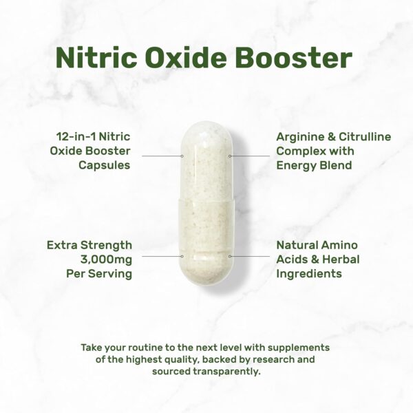 Nitric Oxide Booster 3,000mg Per Serving, 300 Capsules – 12 in 1 Nitric Oxide Supplement – Arginine & Citrulline Complex with Energy Blend – Marshmallow Root – Promotes Nutrient Flow to Muscles&Heart