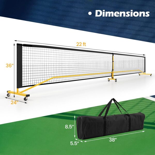Goplus Portable Pickleball Net, 22FT Regulation Size Pickle Ball Net System with Strong Metal Frame, PE Net, Carry Bag, Ideal for Outdoor Indoor Driveway Backyard