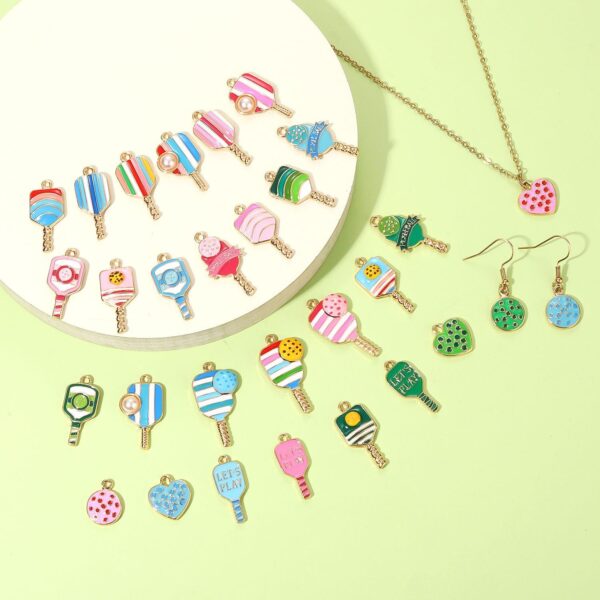 30PCS Pickleball Charms for Jewelry Making, Pickleball Necklace Bracelet Earrings Making Charms Bulk, Enamel pickleball Paddle Pendant Charm for DIY pickleball Accessories Crafts Jewelry Gifts