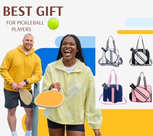 Pickleball Sports Tote Bag with Racket Holder, Neoprene, Adjustable Shoulder Strap