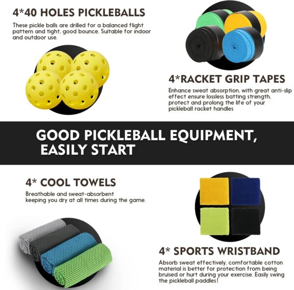 Aihoye Pickleball Paddles Set of 4, Wooden Rackets with Cushion Grip, Indoor & Outdoor, 4 Balls & 1 Carry Bag