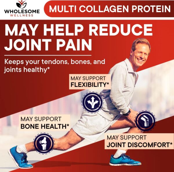 Wholesome Wellness Multi Collagen Protein Powder Hydrolyzed (Type I II III V X) Grass-Fed All-in-One Super Bone Broth + Peptides - Premium Blend of Beef, Chicken, Wild Fish, Eggshell, 58 Servings