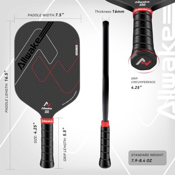 Pickleball Paddles, 3K Raw Carbon Fiber Pickleball Paddle, USAPA Approved, Thermoformed Pickle Ball Rackets for Power & Spin, 16mm Polypropylene Honeycomb Core, Textured Carbon Grit Surface