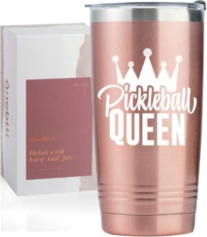 Onebttl Pickleball Gifts for Women - 20oz Insulated Stainless Steel Travel Tumbler with Straw and Lid - Rose Gold