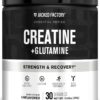 Jacked Factory Creatine + Glutamine - Creatine Supplement with L-Glutamine for Muscle Recovery, Muscle Growth, Increased Strength, Enhanced Energy Output, and Gut Health - 30 Servings, Unflavored