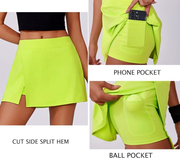 PINSPARK Womens Tennis Skirts High Waisted Golf Skorts with 2 Pockets Side Slit Athletic Skirt for Workout Pickleball Sports
