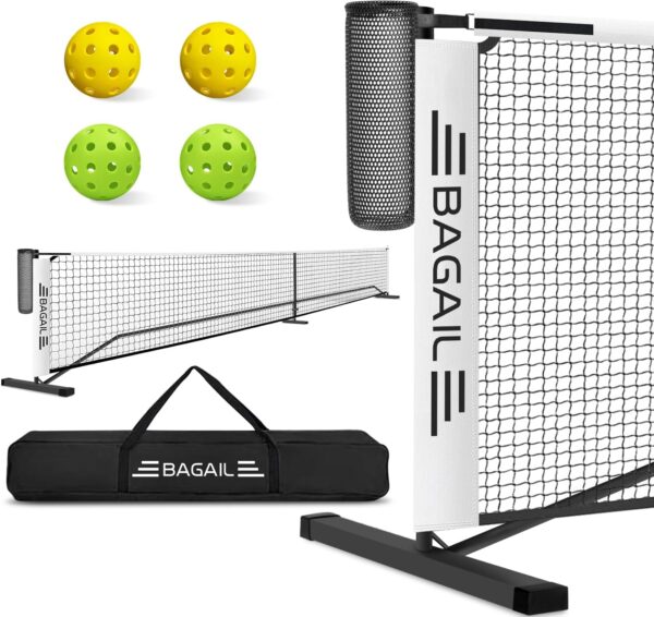BAGAIL Portable Pickleball Net Set, 22 FT Regulation Size Pickle Ball Net with Ball Collector, Carry Bag, Easy Setup for Outdoor Indoor Driveway - Red
