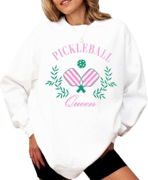 Olive Loves Apple Pickleball Queen Sweatshirt for Women and Teens Cozy Pickleball-Inspired Pullover
