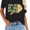 Pickleball Shirts for Women Stay Out of The Kitchen Printed T-Shirt Funny Pickleball Player Lover Tee Tops