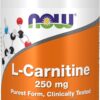 NOW Foods Supplements, L-Carnitine 250 mg, Purest Form, Amino Acid, Fitness Support*, 60 Veg Capsules