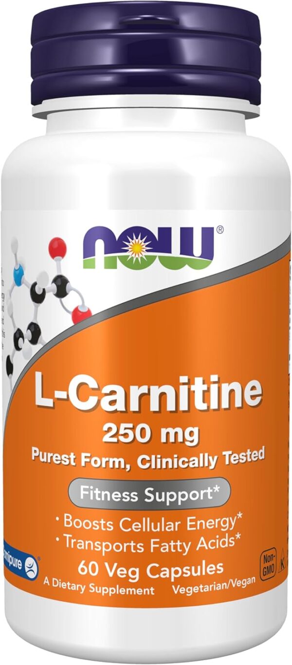 NOW Foods Supplements, L-Carnitine 250 mg, Purest Form, Amino Acid, Fitness Support*, 60 Veg Capsules