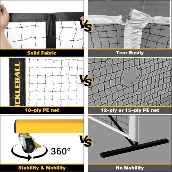 Pickleball Net with Wheels, Portable 2-in-1 Pickle Ball Net with Ball Collector,22FT Regulation Size & 11FT Half Court Size, Carry Bag, Steady Metal Frame for Outdoor Indoor Driveway