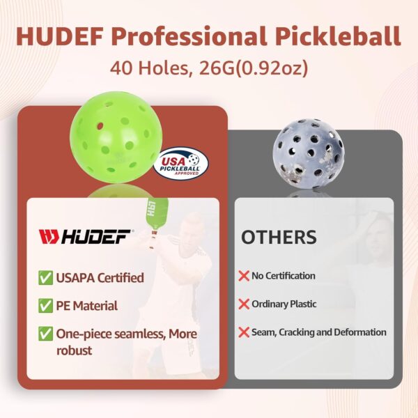 Pickleball Paddles, USAPA Approved Pickle Ball Paddles, Graphite and Fiberglass Pickleball Set, Polypropylene Honeycomb Core Paddle Rackets, USAPA Approved 4 Outdoor Balls and Leather Carry Bag