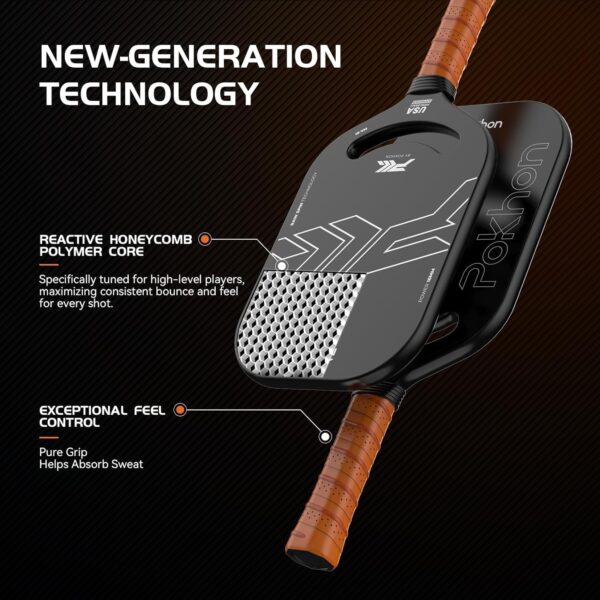 Carbon Fiber Pickleball Paddle, Professional Raw Carbon Fiber Pickleball for Power & Control, Polymer Honeycomb Core, USAPA Approved T300 Pickleball Racket
