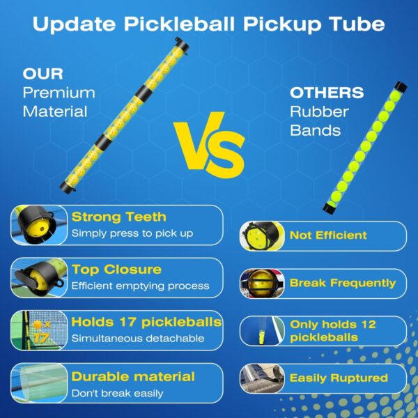 Pickleball Ball Retriever, Pickleball Picker Upper Holds 17 Balls, Pickleball Hopper with Shoulder Strap for Easy Pickup & Carrying, Detachable Pickleball Tube
