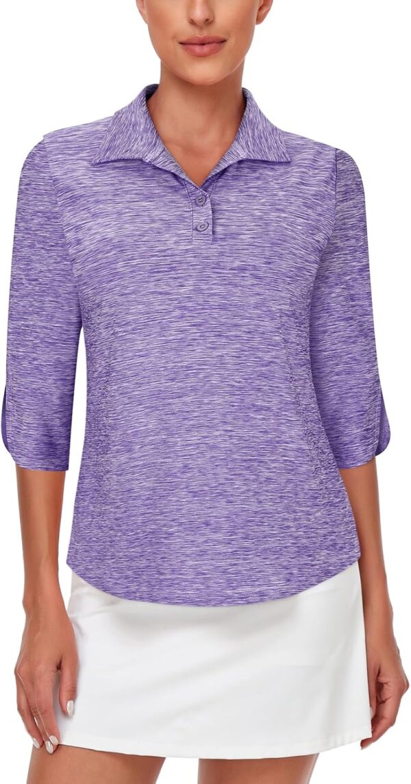 LURANEE Womens Golf Shirt Quick Dry 3/4 Sleeve T Shirts 2-Buttons Polo Workout Tops UPF 50+ Shirts S-2XL
